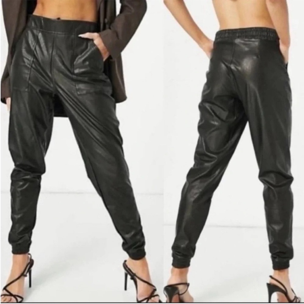 SPANX Faux Leather Jogger Pant Womens Size XS Black 20283R Pull On Pockets